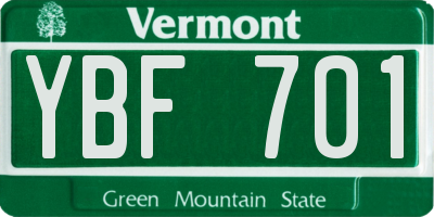 VT license plate YBF701