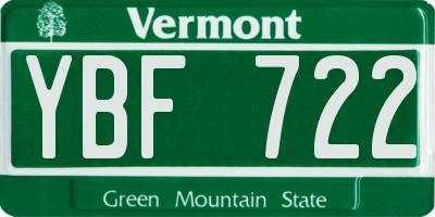 VT license plate YBF722