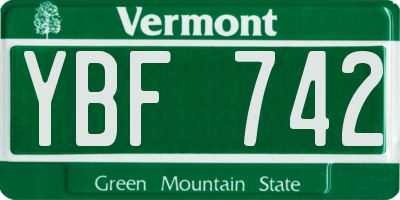 VT license plate YBF742