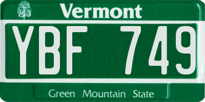 VT license plate YBF749