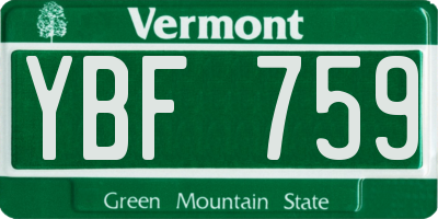 VT license plate YBF759