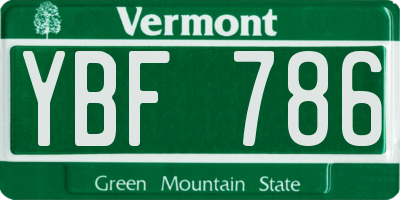 VT license plate YBF786