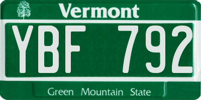VT license plate YBF792