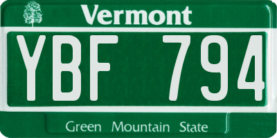 VT license plate YBF794