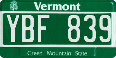 VT license plate YBF839