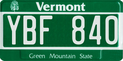 VT license plate YBF840