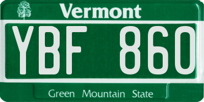 VT license plate YBF860