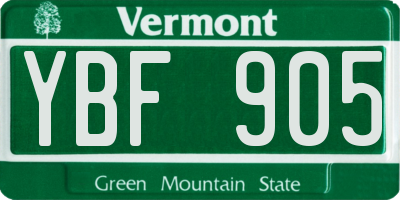 VT license plate YBF905