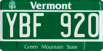 VT license plate YBF920