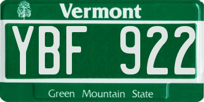 VT license plate YBF922