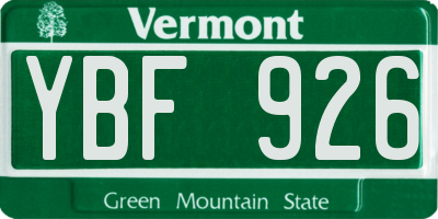 VT license plate YBF926