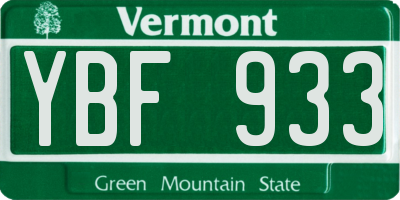 VT license plate YBF933