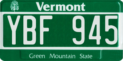 VT license plate YBF945