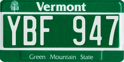 VT license plate YBF947