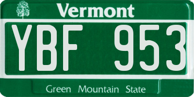 VT license plate YBF953