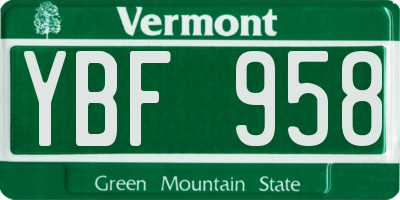 VT license plate YBF958