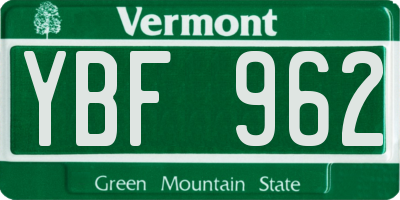 VT license plate YBF962