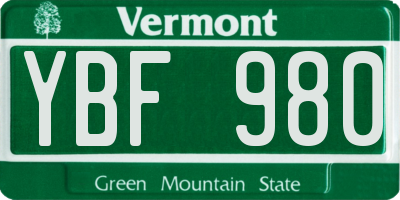 VT license plate YBF980