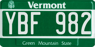 VT license plate YBF982