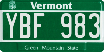 VT license plate YBF983