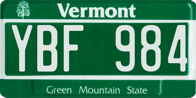 VT license plate YBF984