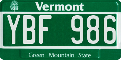 VT license plate YBF986