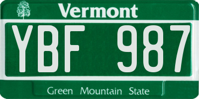 VT license plate YBF987