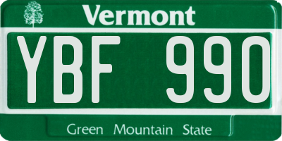 VT license plate YBF990