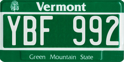 VT license plate YBF992