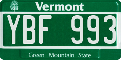 VT license plate YBF993
