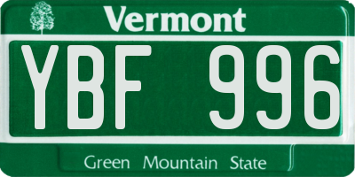 VT license plate YBF996