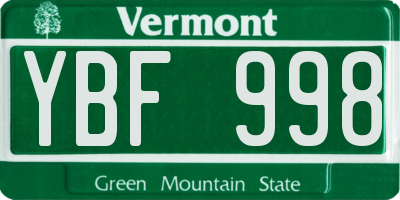 VT license plate YBF998