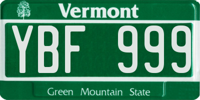 VT license plate YBF999
