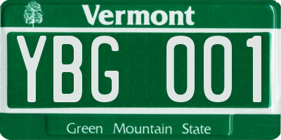 VT license plate YBG001