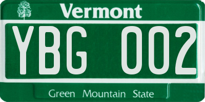 VT license plate YBG002