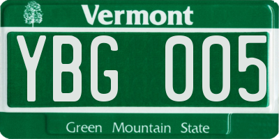 VT license plate YBG005