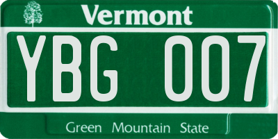 VT license plate YBG007