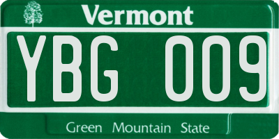 VT license plate YBG009