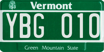 VT license plate YBG010
