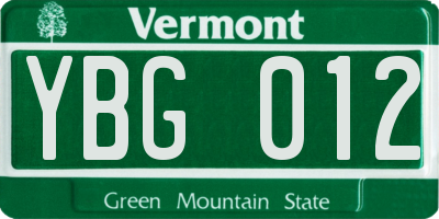 VT license plate YBG012