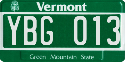 VT license plate YBG013