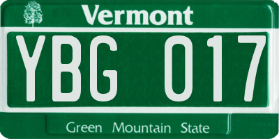 VT license plate YBG017