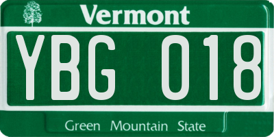 VT license plate YBG018