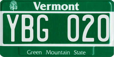 VT license plate YBG020