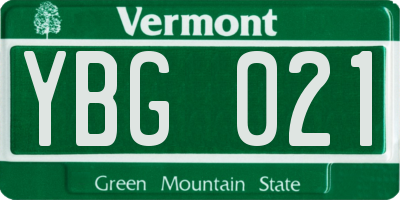 VT license plate YBG021