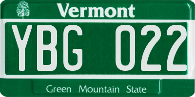 VT license plate YBG022