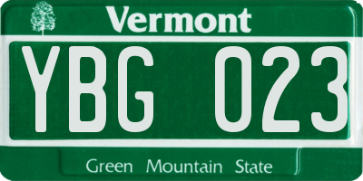 VT license plate YBG023