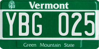 VT license plate YBG025