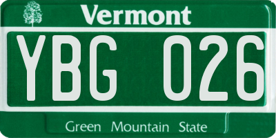 VT license plate YBG026