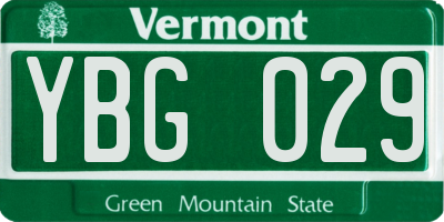 VT license plate YBG029